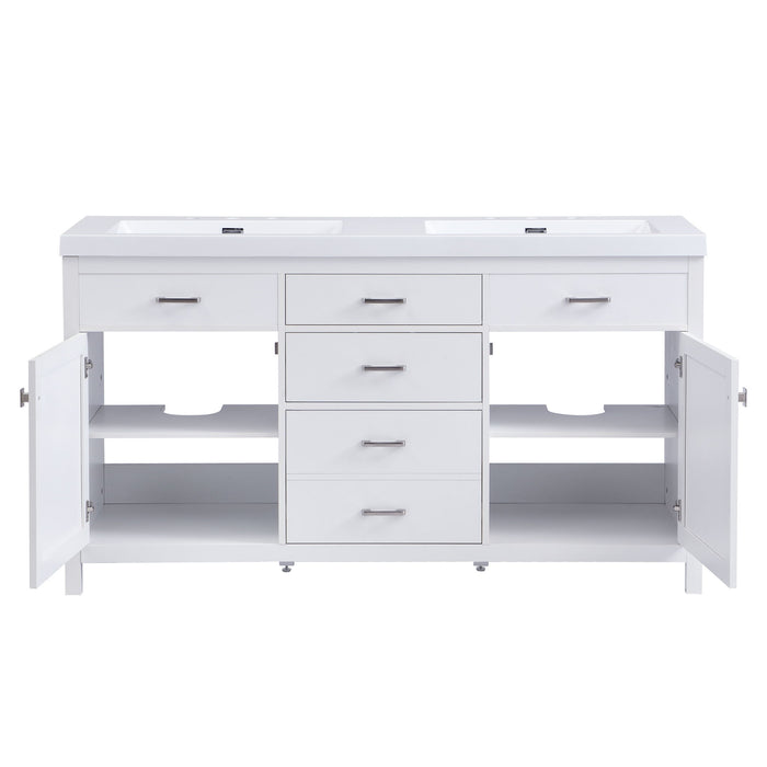 Double Sink Bathroom Vanity With Top, Soft Closing Doors & Drawers, Tip Out Drawer, 2 Cabinet Doors, Adjustable Shelf - White