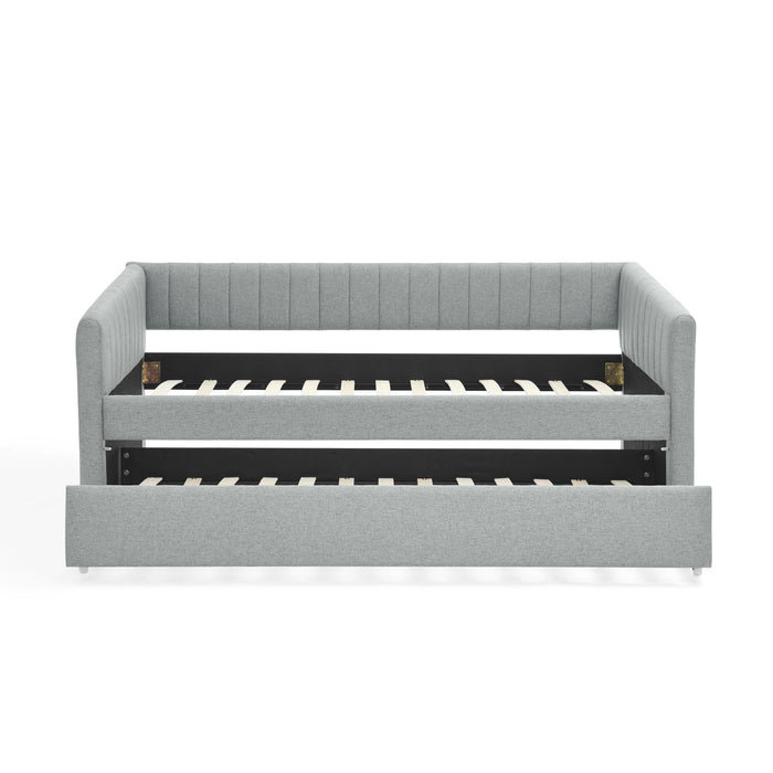 Upholstered Daybed With Trundle With Vertical Stripes