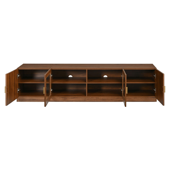 TV Stand, Media Console With Glass Doors And LED Lights, Adjustable Shelf Storage - Walnut