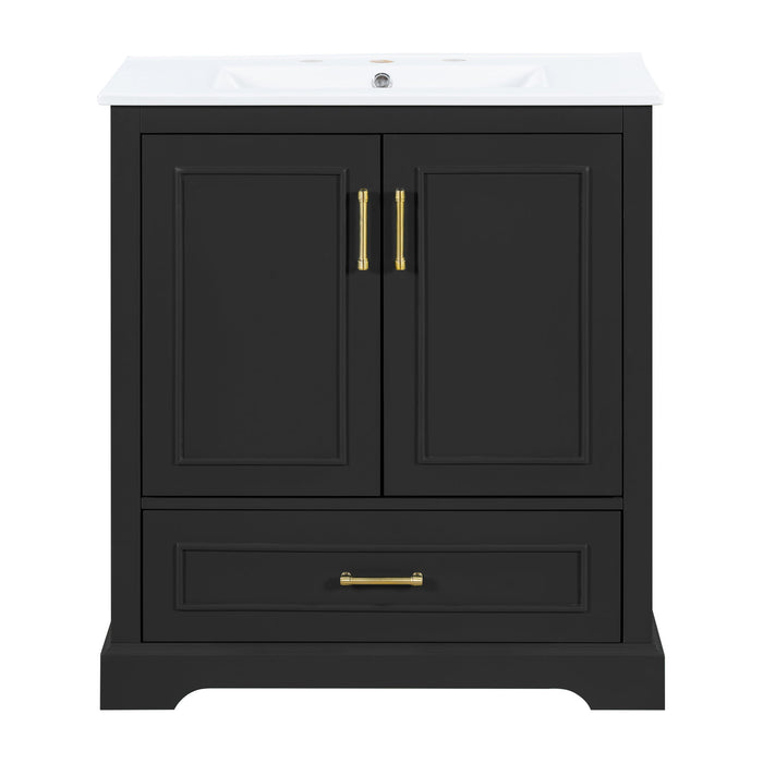 Bathroom Vanity With Sink, 1 Divided Drawer And 2 Soft Close Doors With Double Shelf