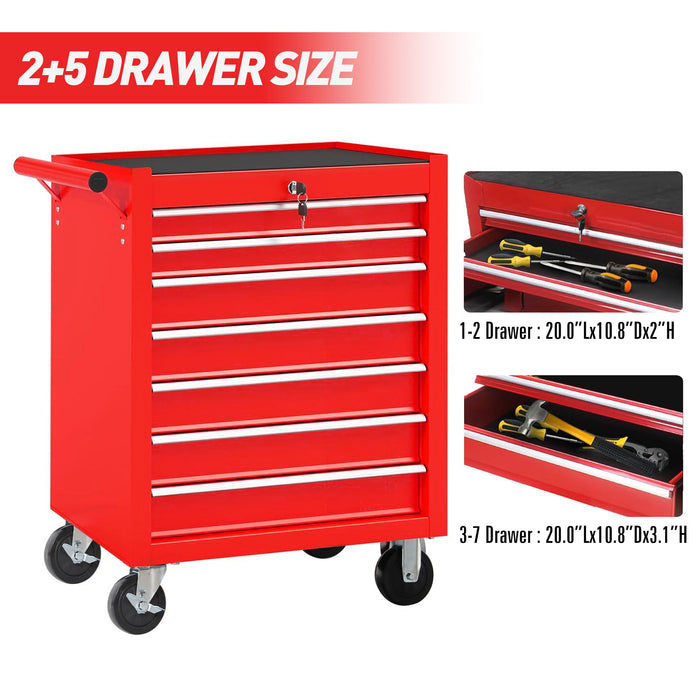 7 Drawer Rolling Tool Chest With Wheels, Multifunctional Tool Box And Storage
