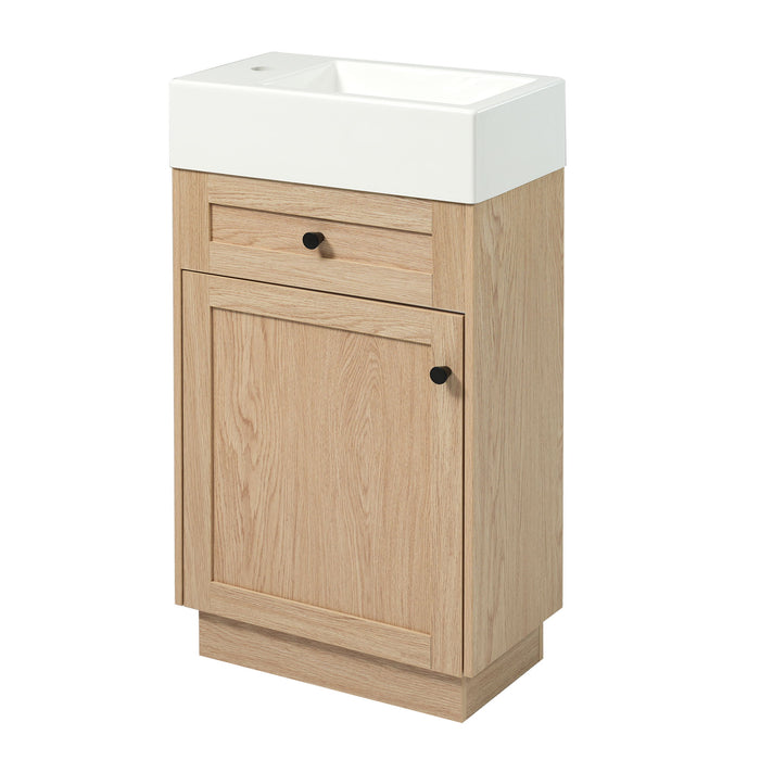 Bathroom Vanity With Reversible Resin Sink, Cabinet & Zinc Alloy Handles - Wood