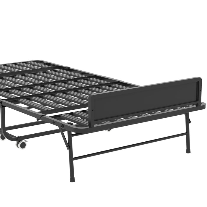 Twin Folding Bed With Adjustable Headboard & Memory Foam Mattress, Portable Coton Wheels For Tall People, Space-Saving Guest Bed - Black