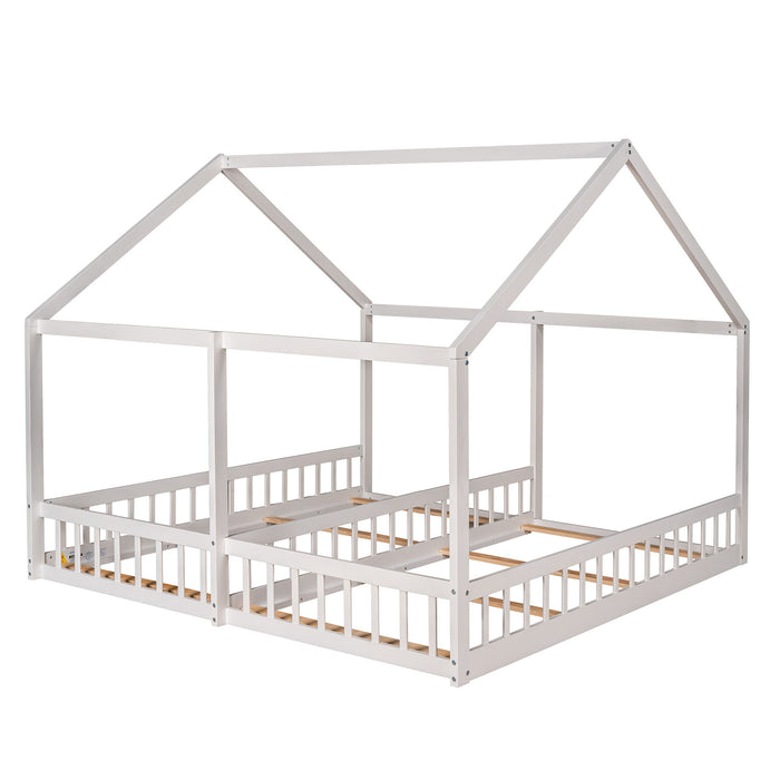 House Platform Beds, 2 Shared Beds, Metal Frame With Guardrails