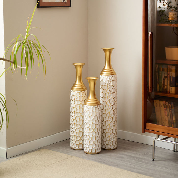 Floor Metal Vase Modern Style Decoration Home Metal Vase (Set of 3) Gorgeous Home Decoration Large Glazed Metal Vases - Gold / White