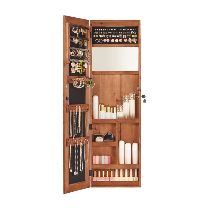 Jewelry Armoire Organizer With Full Length Mirror, Wall Mounted Lockable Cabinet With LED Light
