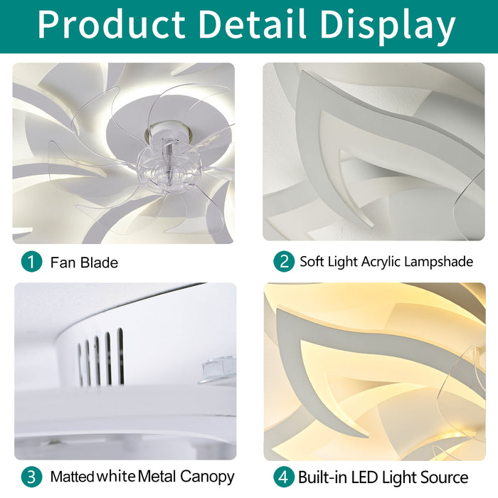 Ceiling Fan With Remote Control And Lights, 6 Speeds, 3 Color Temperatures, Low Profile Flush Mount