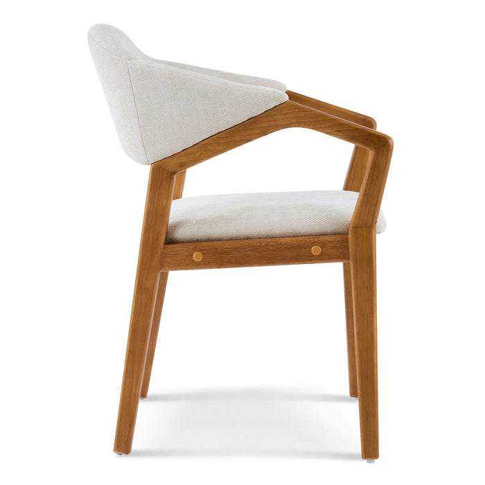 Indoor Upholstered Dining Armchair (Set of 2) - Beige / Teak