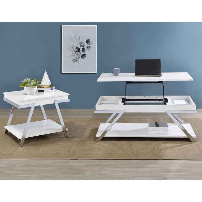 Briana - 2 Piece Coffee And End Table Set With Lift Top Legs - Gloss White