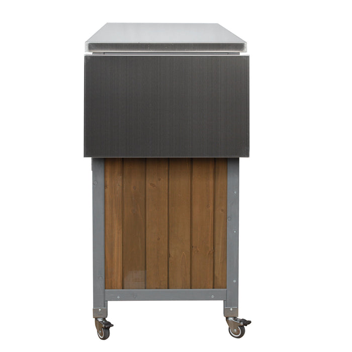 Foldable Outdoor Kitchen Island With Lockable Wheels, Storage Cabinet And Towel Rack For Patio