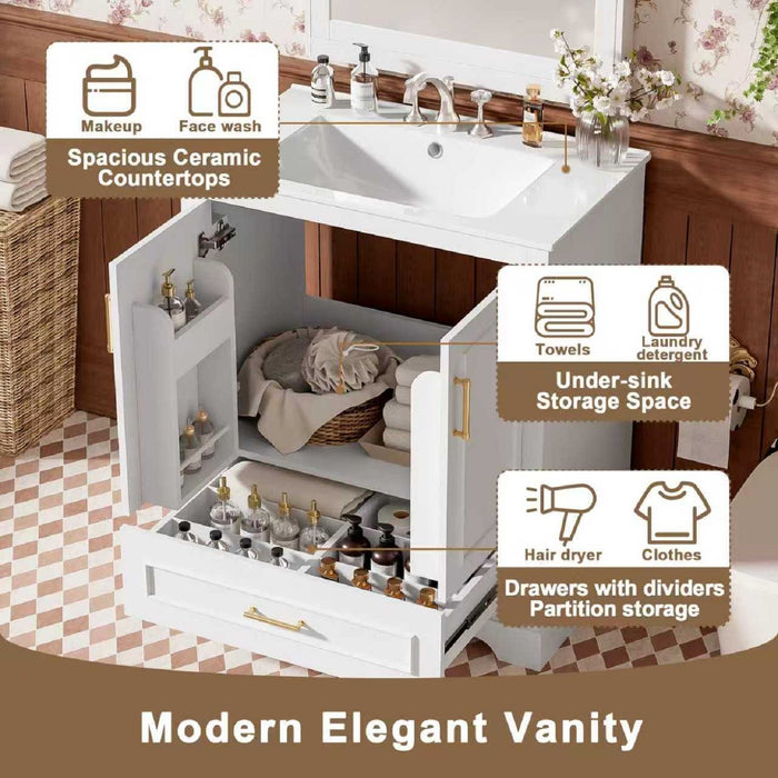 Bathroom Vanity With Sink, 1 Divided Drawer And 2 Soft Close Doors With Double Shelf