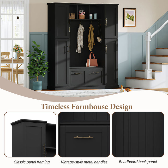 Hall Tree With 4 Side Cabinets