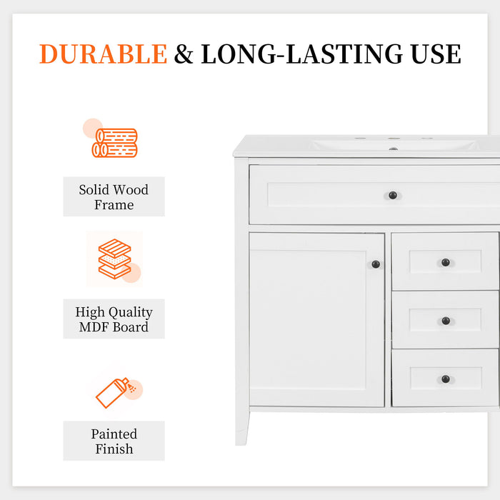 Bathroom Vanity With Sink, Cabinet With 3 Drawers And Adjustable Shelf