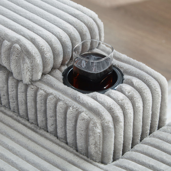 Modern Chaise Sofa With Adjustable Backrest, Cup Holders, Phone Holder & Storage Compartments For Living Room