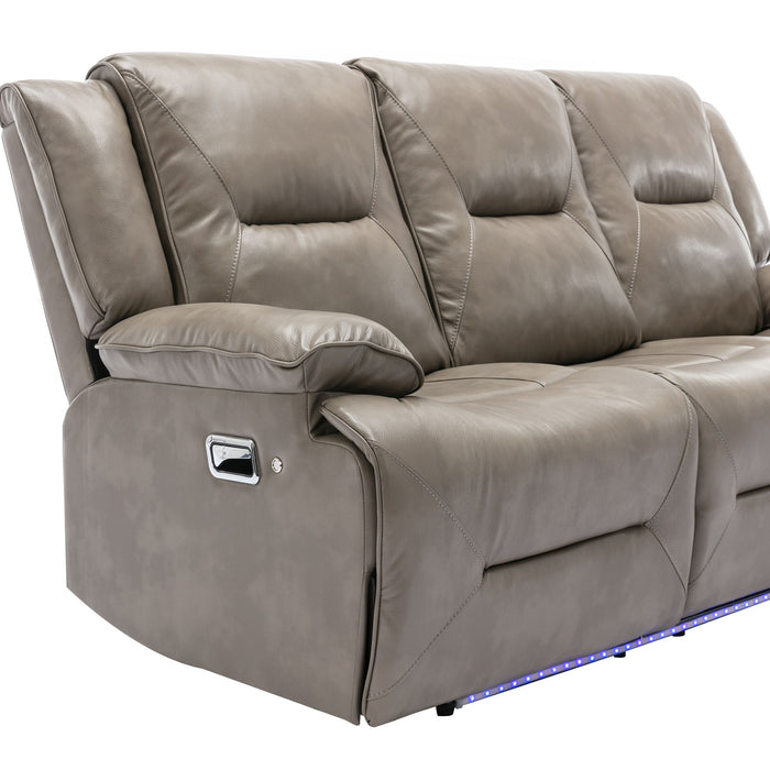 3 Seater Home Theater Recliner Manual Recliner Chair With A LED Light Strip Two Built-In Cup Holders For Living Room