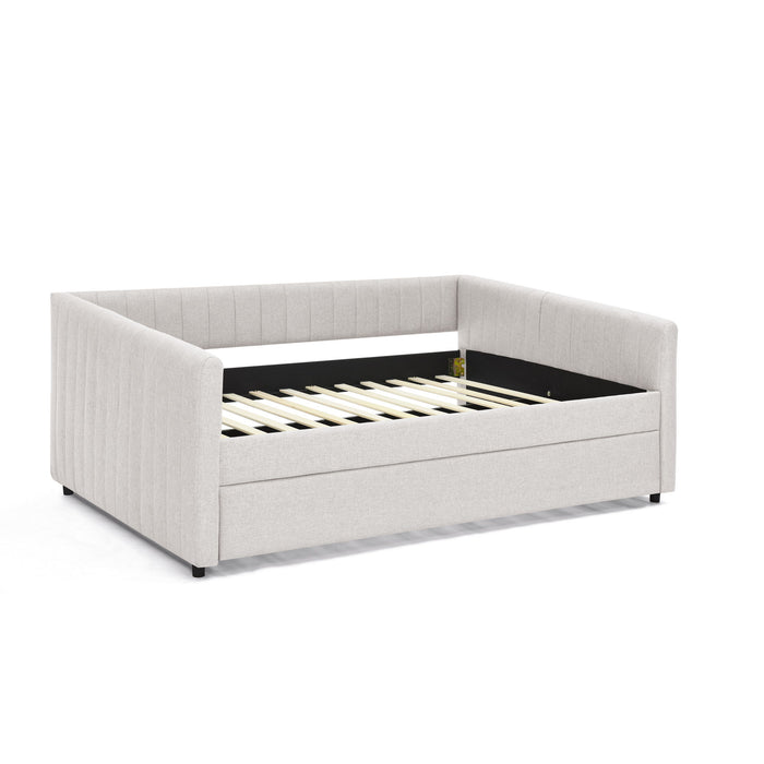 Upholstered Daybed With Trundle With Vertical Stripes