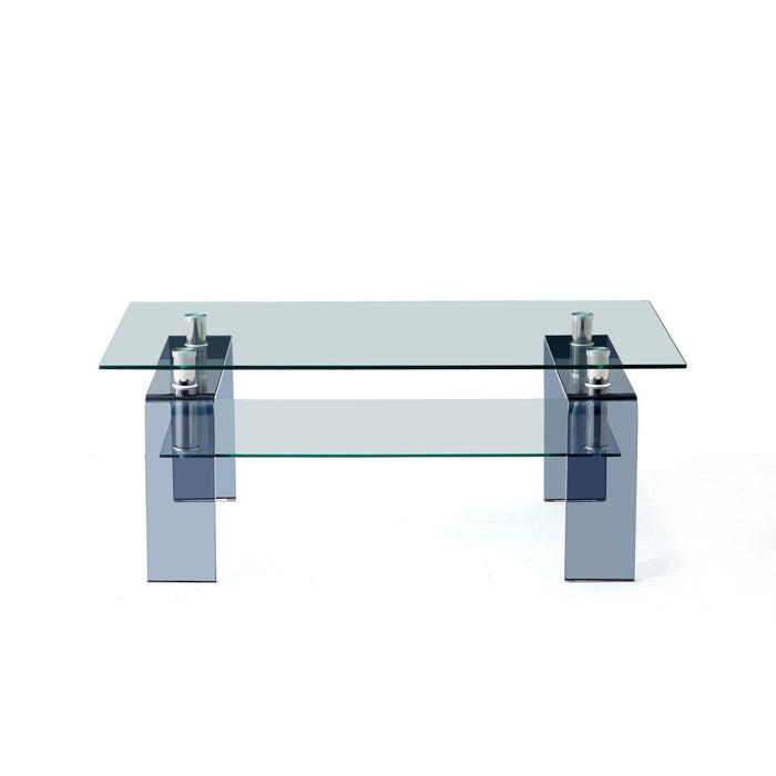 Modern Tempered Glass Coffee Table With 2 Tier Storage For Living Room