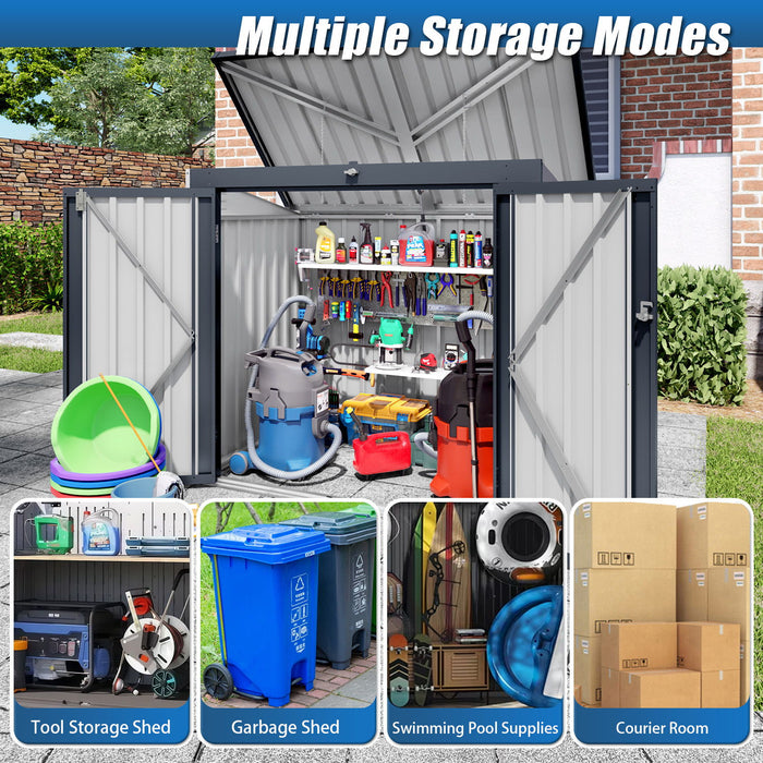 Outdoor Trash Can Storage Shed For 2 Bins Garbage - Gray