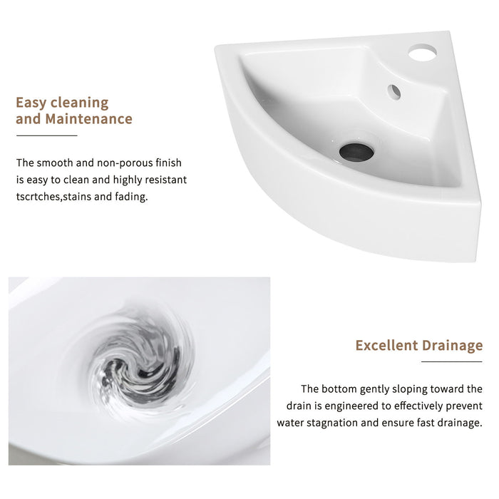 Triangle Corner Sink For Bathroom - Milk White