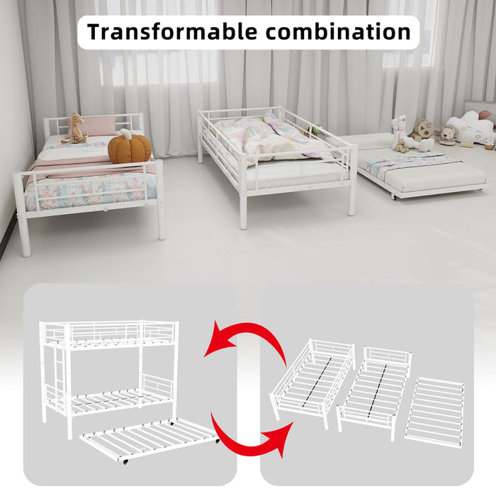 Bunk Bed For Kids, Convertible Frame With Ladders & Guardrail