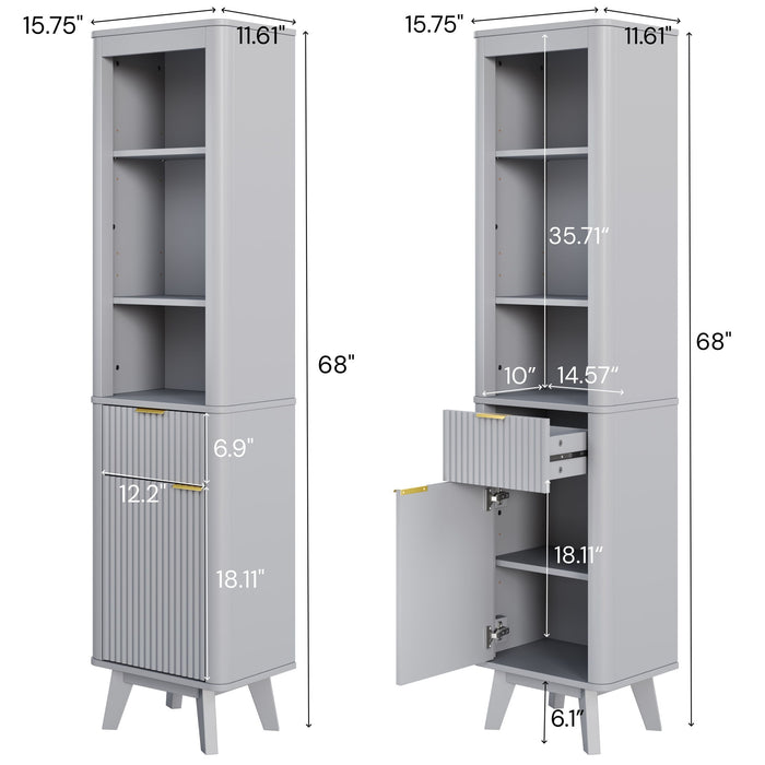 Tall Bathroom Storage Cabinet With Adjustable Shelves And 1 Drawer & Door