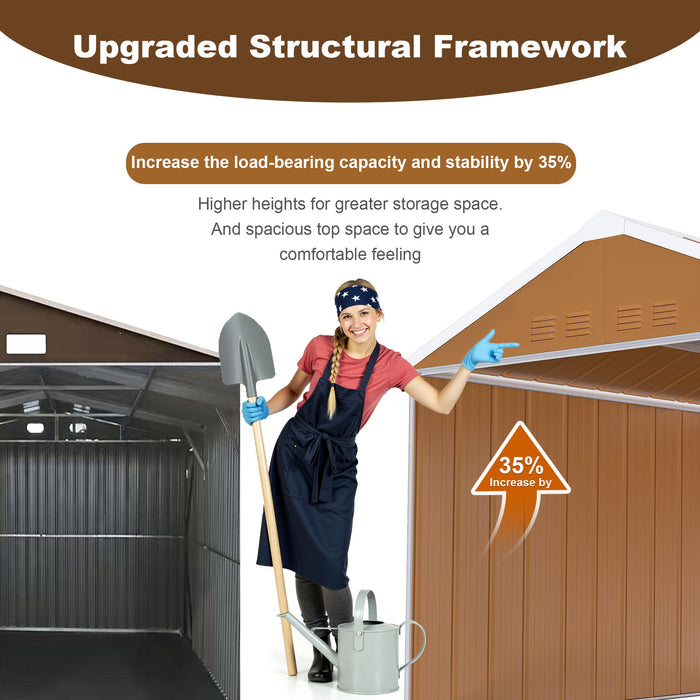 Heavy Duty Metal Storage Shed With Windows And Lockable Door, Weatherproof Outdoor Garden Shed