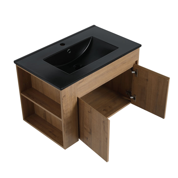 Wall Mounted Bathroom Vanity With Basin And Adjustable Open Shelf