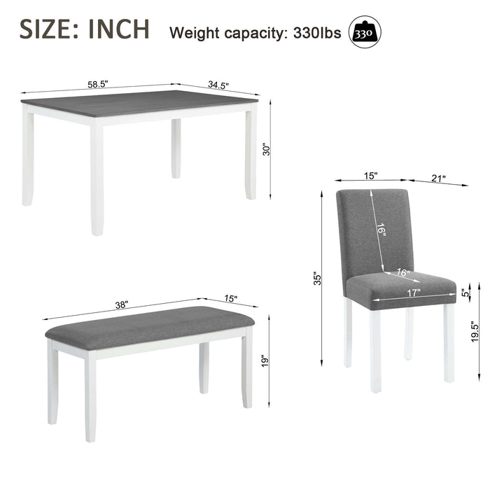 6 Piece Dining Table Set With Bench And Chairs