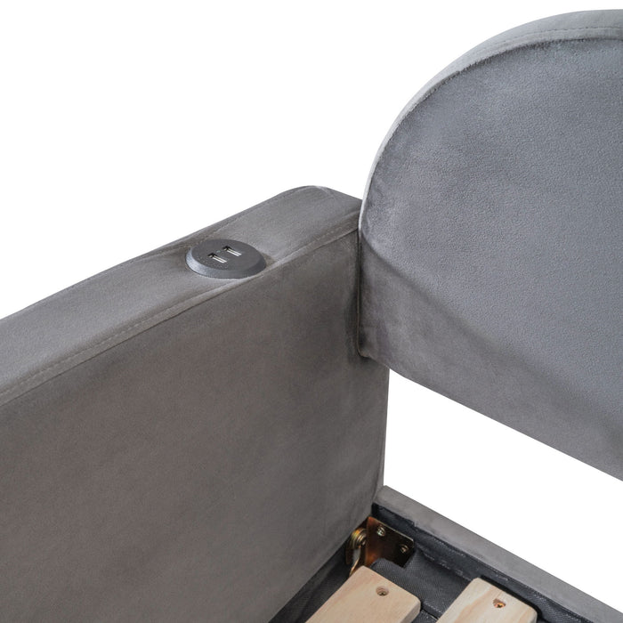 Upholstered Daybed With Cloud-Shaped Backrest, Trundle & 2 Drawers And USB Ports