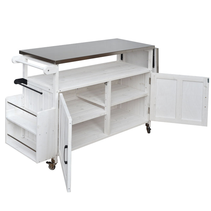 Foldable Outdoor Kitchen Island With Lockable Wheels, Storage Cabinet And Towel Rack For Patio
