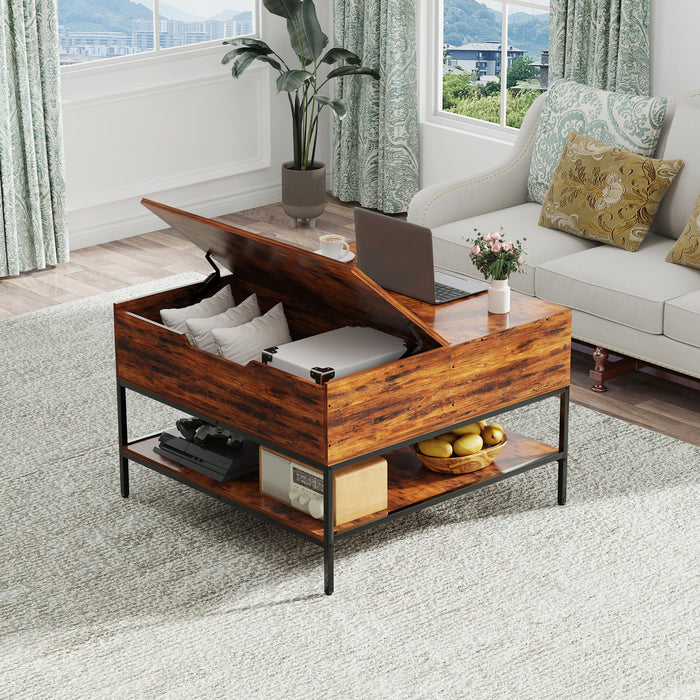 Flip-Top Coffee Table With Storage Lift-Top Design With Hidden Compartment - Black