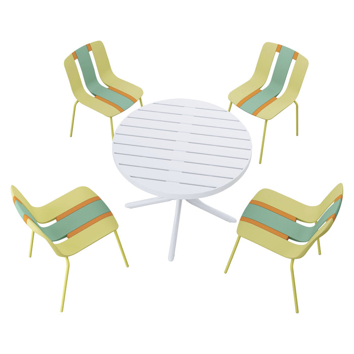 4 Piece Set Of Modern Striped Color Blocking Single Chairs With Round Table