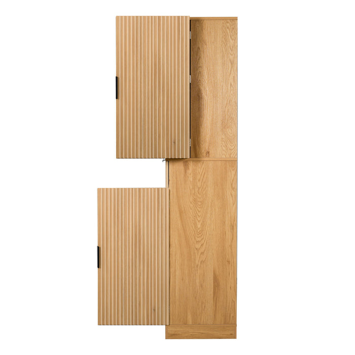 Fluted Kitchen Pantry Cabinet With 3 Keyboard Drawers & 6 Door Shelves Adjustable