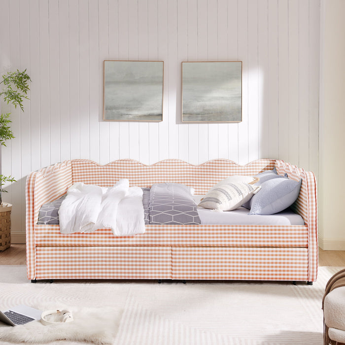 Gingham Daybed & USB Charging Port, Wave Shaped Design