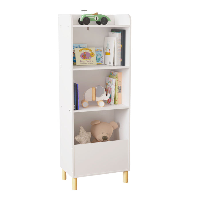 4 Tier Bookcase, Book Display With Safety Restraint, Storage Cabinet For Playroom - White