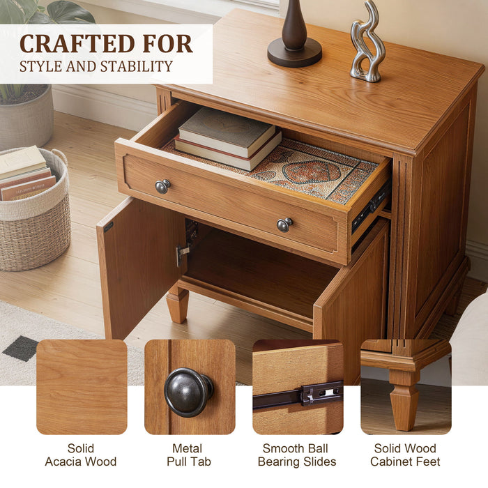 Nightstand With Charging Station Bedside Table With Drawer And Double Door Storage