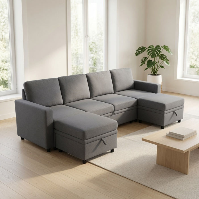 Extra Wide U - Shape Convertible Sleeper Sofa Bed With Dual Storage Ottoman