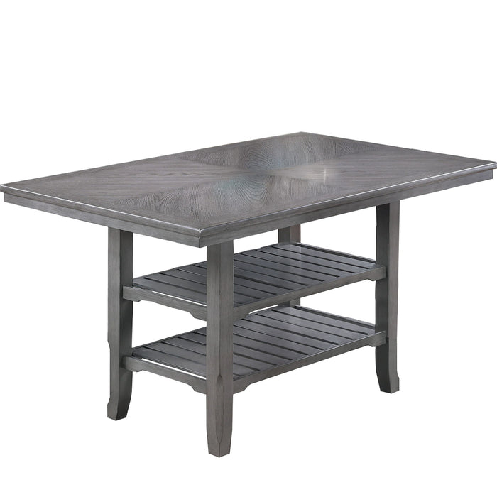 7 Piece Counter Height Dining Set With Storage Shelves, Table & 6 High Chairs - Gray