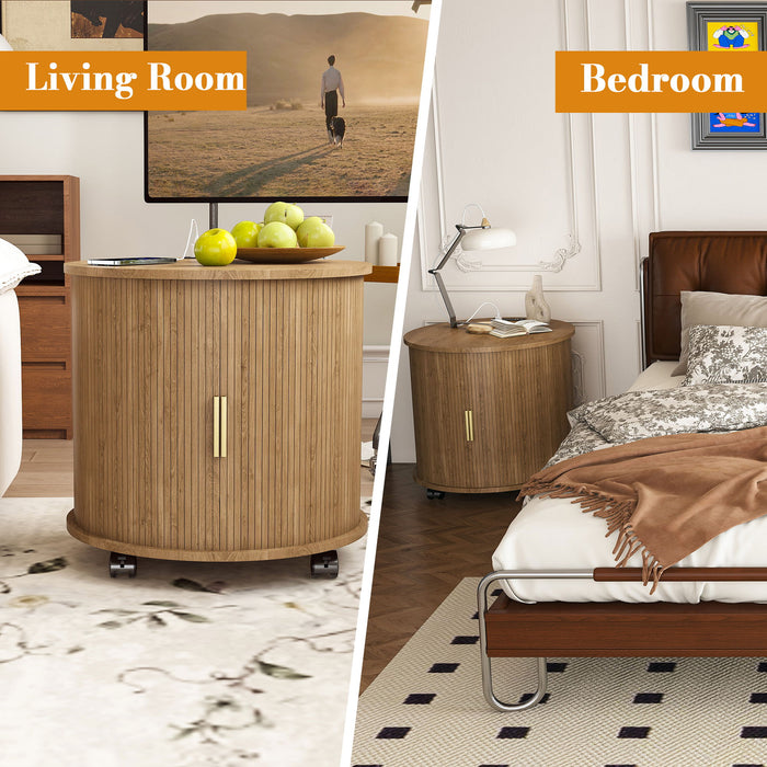 Cylinder Nightstand With Charging Station & Sliding Door