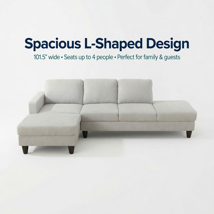 2 Piece L - Shaped Left Chaise Sectional Sofa With Ottoman, Living Room Furniture - White / Gray