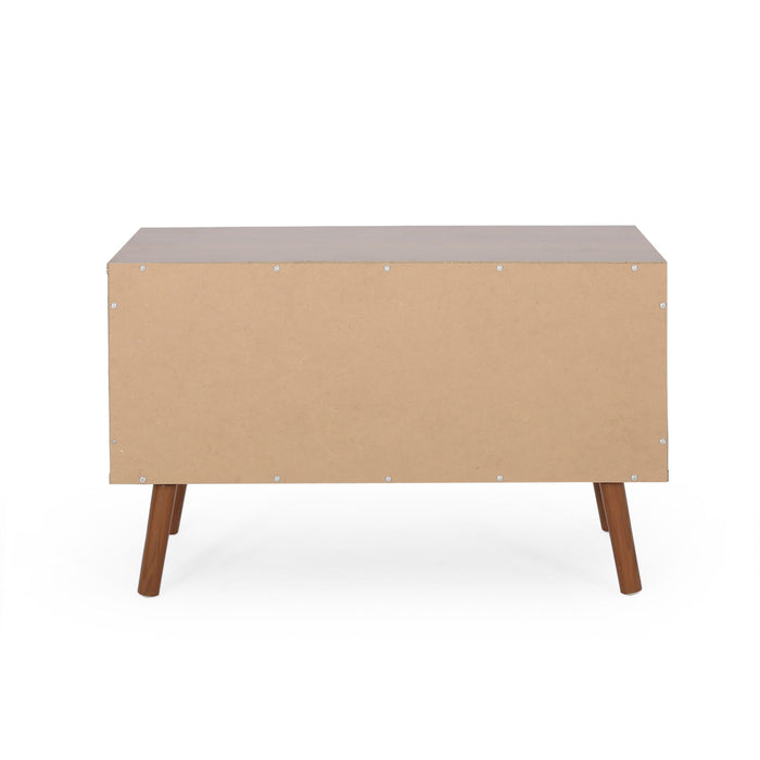 Modern 2 Door Cabinet End Table - White / Walnut