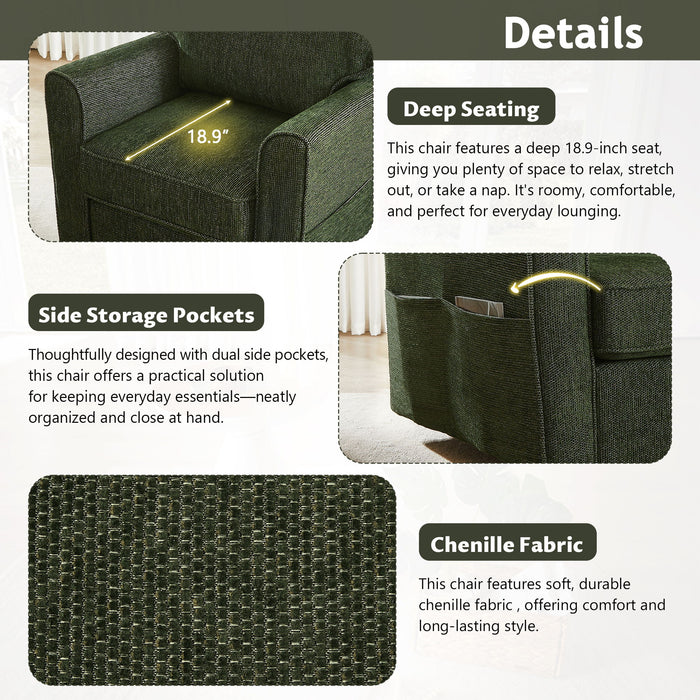 360° Swivel Accent Barrel Armchair With Side Pockets, Compact Design