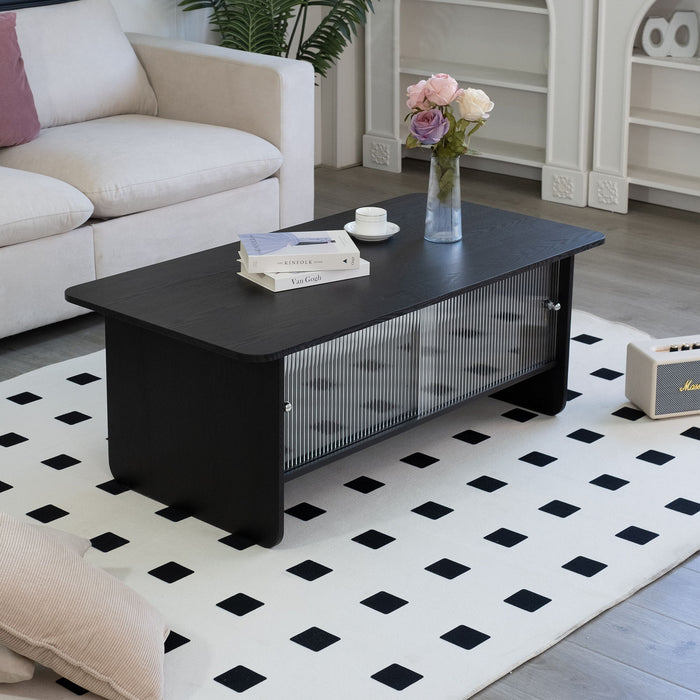Rectangular Coffee Table With Sliding Door Storage Center