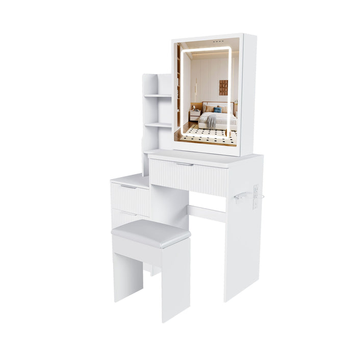 Modern Vanity Desk With 3 LED Lighting Modes, 4 Drawers