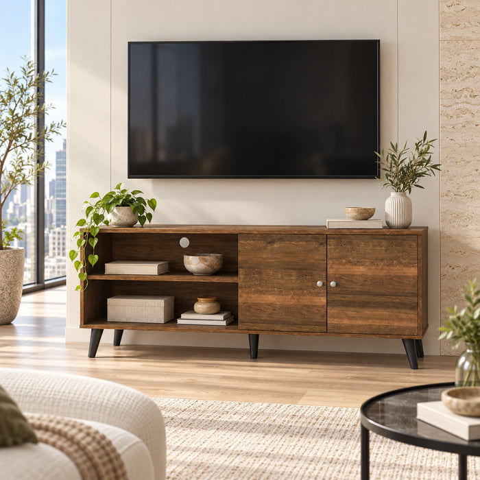 Amidon - TV Stand, With 2 Storage Shelves And 1 Cabinet