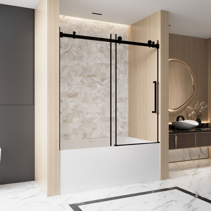 Frameless Single Sliding Shower Door, Square Tube Track