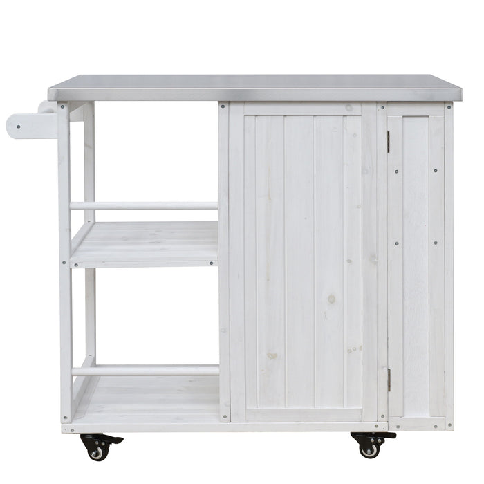 Outdoor Kitchen Island Prep Station With Lockable Wheels, Ample Storage, Towel & Spice Racks