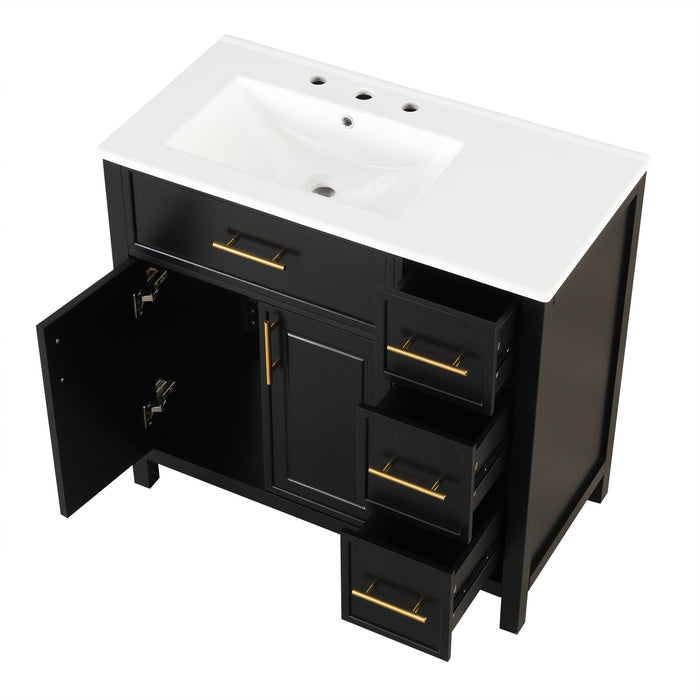 Modern Bathroom Vanity With Sink Top, 2 Doors And 3 Drawers