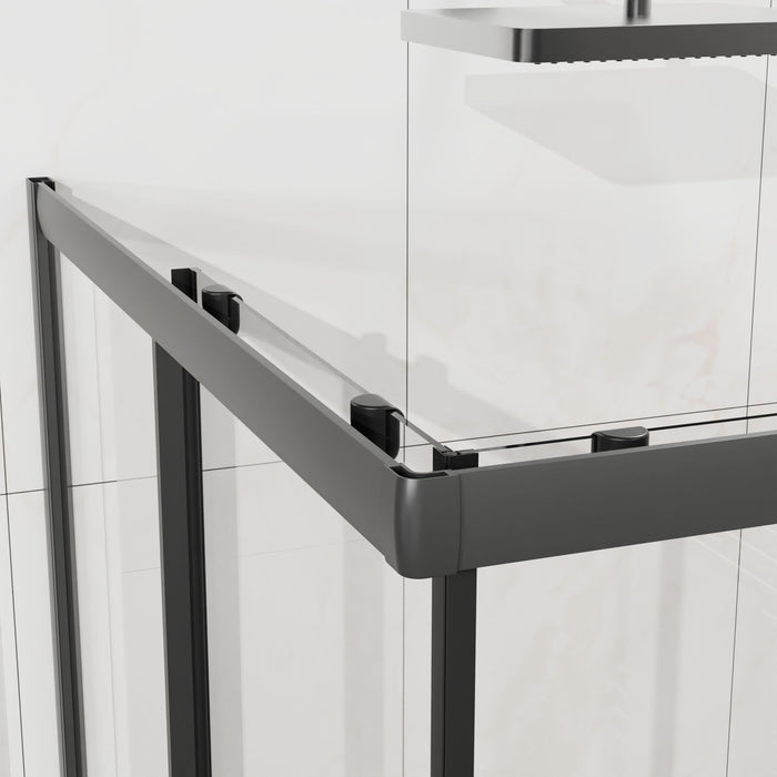 Corner Shower Enclosure With Sliding Door - Matte Black
