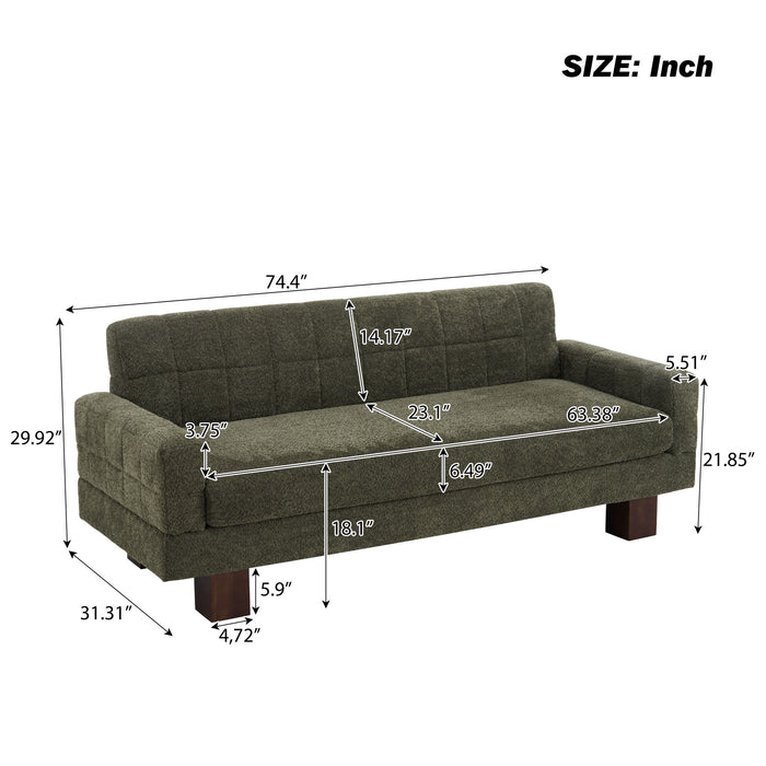 Modern Loveseat Sofa, 2 Seater With Square Arms For Living Room